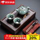祥業(yè)哥窯功夫茶具整套裝家用辦公室現代簡(jiǎn)約輕奢中式陶瓷泡茶壺茶杯 哥窯一壺二杯+竹制山外山茶盤(pán)-小
