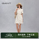 GANT/甘特女士翻領(lǐng)中長裙簡約復(fù)古襯衫裙字母印花收腰系帶連衣裙 248卡其色 L (38)