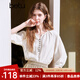 百圖betu女裝2025夏季新款襯衫七分袖麻料混紡插肩袖顯瘦襯衫2503T39 米白 L