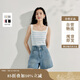 茵曼條紋方領(lǐng)針織吊帶小背心2025夏季女裝新款短款修身上衣 白藍條 L
