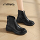 妙麗（Millies）厚底坡跟切爾西靴女真皮羊皮短靴女時(shí)尚百搭加絨皮靴女 黑色 37