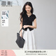 香影v領短袖t恤女2025夏季新款小飛袖捏褶收腰氣質(zhì)法式上衣薄 黑色 T恤 XL 170/92A/125-140斤