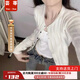 蕓蕁外套女溫柔豎條紋圓領(lǐng)開衫毛衣秋冬季短款外搭甜美清新針織衫上衣 米白色 S 建議70-95斤
