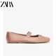 ZARA2025秋季新品 女鞋 絲緞質(zhì)感蝴蝶結飾方頭芭蕾鞋 2508610 050 粉色 36