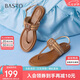 百思圖25夏復古戶外休閑一字帶夾趾女涼鞋C2107BL5 棕色 38