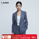 藍地（LANDI）格紋修身收腰羊毛西裝外套女春季新款西服上衣 藍灰色 M