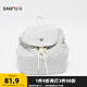 三福背包秋季學(xué)院運(yùn)動(dòng)風(fēng)肌理格抽繩包口雙肩包休閑女包498005 象牙白 中
