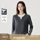 茵曼（INMAN）撞色條紋拼接假兩件毛衣女春秋款時(shí)尚復(fù)古顯瘦百搭針織衫 優(yōu)雅灰 XL
