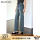 Olrain歐芮兒藍色高腰牛仔褲女夏季2025新款設計感直筒窄版闊腿褲 藍色 M 160/68A/M