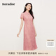 珂萊蒂爾2025年夏季新款優(yōu)雅粉色蕾絲連衣裙女收腰顯瘦長款裙子 灰紅 M