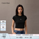 Calvin KleinJeans25春夏女士簡(jiǎn)約刺繡時(shí)尚ck辣妹正肩羅紋短袖T恤47AB212 UB1-太空黑 XS