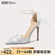Lily Wei法式蝴蝶結高跟鞋仙女風(fēng)銀色婚鞋夏小碼配裙子涼鞋純欲不累腳 銀色【跟高10cm】 36