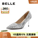 百麗（Belle）銀河星光婚鞋女商場(chǎng)同款細(xì)高跟鞋單鞋A1B1DCQ3 銀色 36