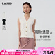 藍(lán)地（LANDI）[高階通勤]LANDI巴洛克金屬扣V領(lǐng)無袖針織開衫女打底2025春夏新品 白云色 L