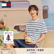 TOMMY JEANS【重磅厚實(shí)】夏男女純棉條紋針織刺繡圓領(lǐng)短袖T恤上衣18659 白綠條紋YBR L （推薦：150-165斤）