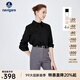 Navigare意大利小帆船長(cháng)袖襯衫女休閑方領(lǐng)春秋季衫衣寬松顯瘦通勤百搭襯衣 暗夜黑 S