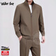 Walker Shop高端品牌秋季新款男士運動(dòng)套裝【時(shí)尚百搭款】立領(lǐng)開(kāi)衫衛衣兩件套 咖啡色【兩件裝套裝】 XL建議【140-150斤】