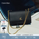 Calvin Klein小眾單肩包禮物荔枝紋包包金屬搭扣鏈條翻蓋CK女包斜挎包DH2806 YIQ-黑金 OS