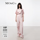 MO&Co.牛仔褲背帶褲夏臟染工裝風(fēng)格高腰可調(diào)節(jié)肩帶搭扣摩安珂 粉杏色 S 160