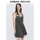 UR2025秋季新款女裝氣質(zhì)拼接花邊系帶吊帶連衣裙UWG750216 中灰 XL