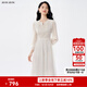 BUOUBUOU白月光2025春夏新品法式優(yōu)雅串珠刺繡蕾絲高腰連衣裙女 米白W81 S