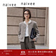 納薇（naivee）早春新款綿羊毛通勤優(yōu)雅寬肩小香風(fēng)無(wú)領(lǐng)箱型毛呢短外套女 棕灰 M 165/88A