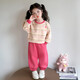 G.DUCKKIDS品牌童裝女童春秋裝套裝兒童洋氣女寶寶衣服可愛(ài)超萌衛衣兩件套潮 小熊條紋套裝 西瓜紅 130