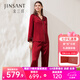 金三塔真絲睡衣女100%桑蠶絲可外穿紅色結(jié)婚兩件套居家服睡褲 19姆米焦糖紅色 L