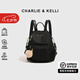 CHARLIE&KELLI CK品牌包包女包韓版潮牛津布拉鏈背包2025新款帆布雙肩包女書包 黑色【七夕情人節(jié)禮物】