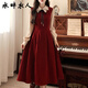 水畔衣人高檔法式學(xué)院風(fēng)雙層領(lǐng)紅色連衣裙秋冬大碼赫本風(fēng)假兩件燈芯絨長(cháng)裙 紅色 M 85-105斤