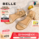 百麗（Belle）度假風(fēng)一字帶涼鞋女2025夏新商場同款水鉆面涼鞋3CQ36BL5 杏色 38 (240mm)