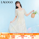 lagogo拉谷谷米色氣質(zhì)U型領甜美泡泡袖夏季新款小眾設計連衣裙女 米色（T2） S 155/36