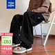 唐獅（TonLion）2025春男工裝寬松直筒休閑長(cháng)褲 黑色 XL 
