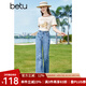 百圖betu女裝秋新款牛仔褲高腰微喇闊腿褲顯腿長牛仔褲女2307T63 牛仔色 M