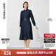 朗姿法式復古優(yōu)雅時(shí)尚高級感氣質(zhì)牛仔裙女秋新款收腰連衣裙 月夜深藍色 L