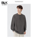班尼路（Baleno）「200G重磅純棉」春秋季休閑男士亨利衛衣寬松圓領(lǐng)純色長(cháng)袖T恤男 灰色 3XL