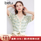 百圖betu女裝夏新款毛針織衫針織開衫小香風(fēng)短袖上衣女2403T03 綠色 M