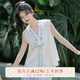七月夕原創(chuàng  )漢服 風(fēng)物詩(shī) 漢元素無(wú)袖V領(lǐng)上衣搭藍色燈籠褲套裝女 無(wú)袖上衣 現貨 XS