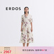 ERDOS【絲棉混紡】25春夏氣質(zhì)V領(lǐng)印花系帶A字女中長裙連衣裙 香草白 XL 175/92A