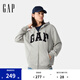 Gap男女裝2025春季新款字母logo拉鏈連帽衛(wèi)衣寬松外套美版868454 灰色 M 美碼 L亞洲碼180/96A