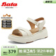 Bata時(shí)裝涼鞋女2025夏季商場(chǎng)新款百搭羊皮厚底一字帶涼鞋UDX29BL5 米白 37