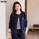 MsShe【18支北極絨】大碼女裝2025新款秋裝胖mm寬松刺繡毛衣外套 藏青藍色現貨 2XL