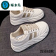 啄木鳥真皮運(yùn)動(dòng)休閑厚底松糕鞋女2024春秋季新款面包鞋百搭厚底小白鞋 卡其色 【四季單鞋】 36