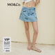 MO&Co.蝴蝶結洗水印花土耳其棉牛仔裙褲短褲美式復古褲子女摩安珂 牛仔藍色-第2批 L 28
