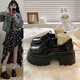 簡(jiǎn)希倫黑色厚底小皮鞋女秋冬新款日系制服單鞋百搭休閑學(xué)生英倫風(fēng)樂(lè )福鞋 黑色 37 (235mm)
