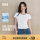 森馬（Semir）短袖t恤女短款修身圓領(lǐng)內(nèi)搭25夏涼感收腰V領(lǐng)上衣辣妹109325100006