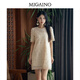 曼婭奴（MIGAINO）女裝夏季裙子新款氣質(zhì)娃娃裙高級(jí)感小個(gè)子蕾絲連衣裙 米黃色 160/84A/M
