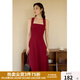 獨(dú)束大碼女裝法式氣質(zhì)吊帶連衣裙夏裝新款紅色方領(lǐng)中長(zhǎng)款優(yōu)雅裙子 勃艮第紅 L (尺碼：2)
