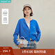 茵曼（INMAN）2025秋冬女裝新款MIU系刺繡針織開(kāi)衫簡(jiǎn)約百搭寬松毛衣外套 亮藍色 L