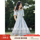 茵曼（INMAN）連衣裙高級感法式方領(lǐng)2025夏女裝新品收腰提花休閑氣質(zhì)高級感顯瘦 藍(lán)色 L
